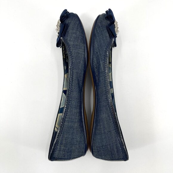 Coach Poppy Caper Navy Blue Denim Flats Jeweled Rhinestone Charms - Picture 2 of 16